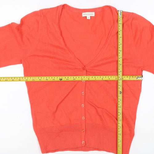 Monsoon Women Orange M Cotton V-Neck Button Tie Cuff Cardigan