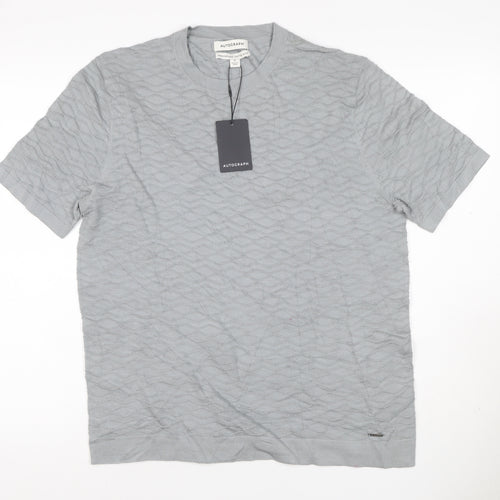 Marks & Spencer Men's Grey M Mercerised Cotton Rich Textured Knit T-Shirt