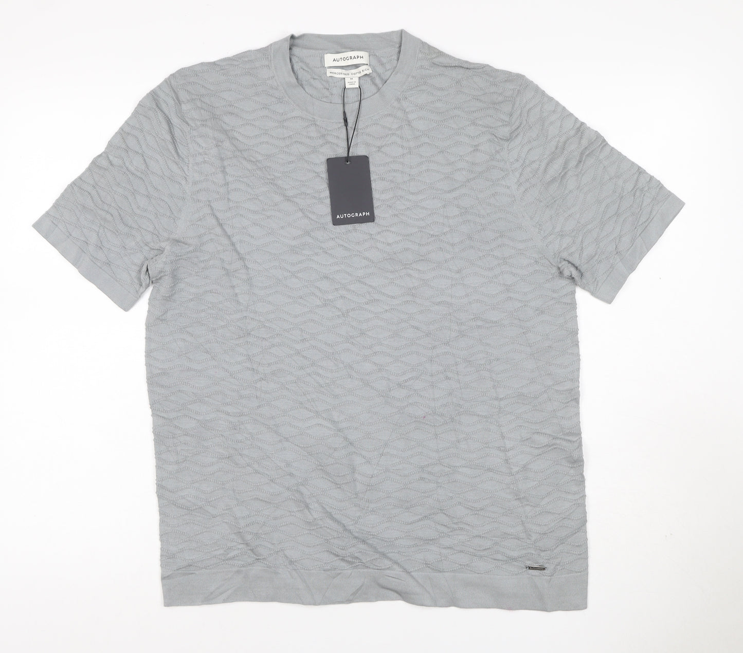 Marks & Spencer Men's Grey M Mercerised Cotton Rich Textured Knit T-Shirt