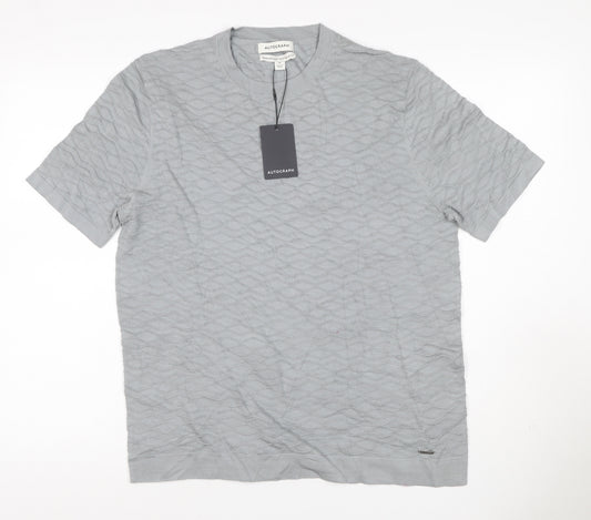 Marks & Spencer Men's Grey M Mercerised Cotton Rich Textured Knit T-Shirt