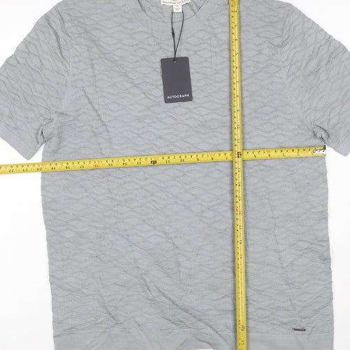Marks & Spencer Men's Grey M Mercerised Cotton Rich Textured Knit T-Shirt