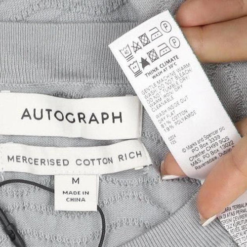 Marks & Spencer Men's Grey M Mercerised Cotton Rich Textured Knit T-Shirt