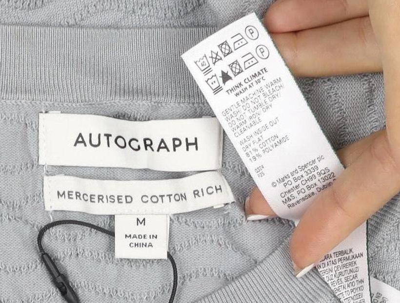 Marks & Spencer Men's Grey M Mercerised Cotton Rich Textured Knit T-Shirt