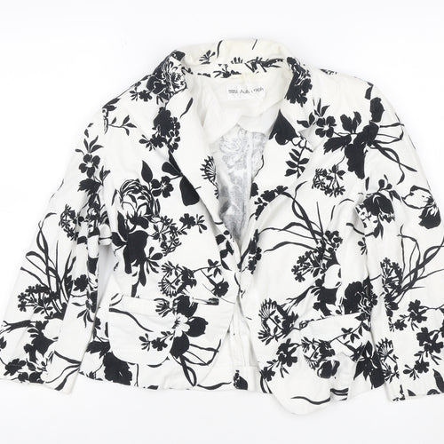 Marks and Spencer Women White Black Floral Linen Blend Blazer UK 10