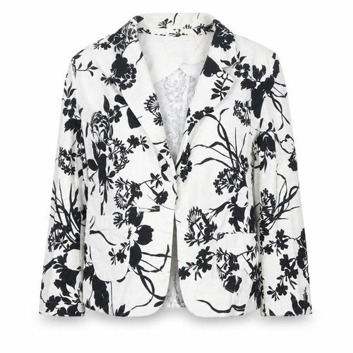 Marks and Spencer Women White Black Floral Linen Blend Blazer UK 10