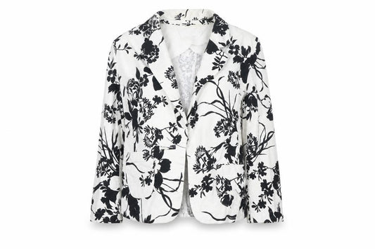 Marks and Spencer Women White Black Floral Linen Blend Blazer UK 10