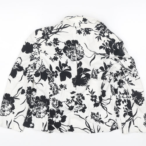 Marks and Spencer Women White Black Floral Linen Blend Blazer UK 10