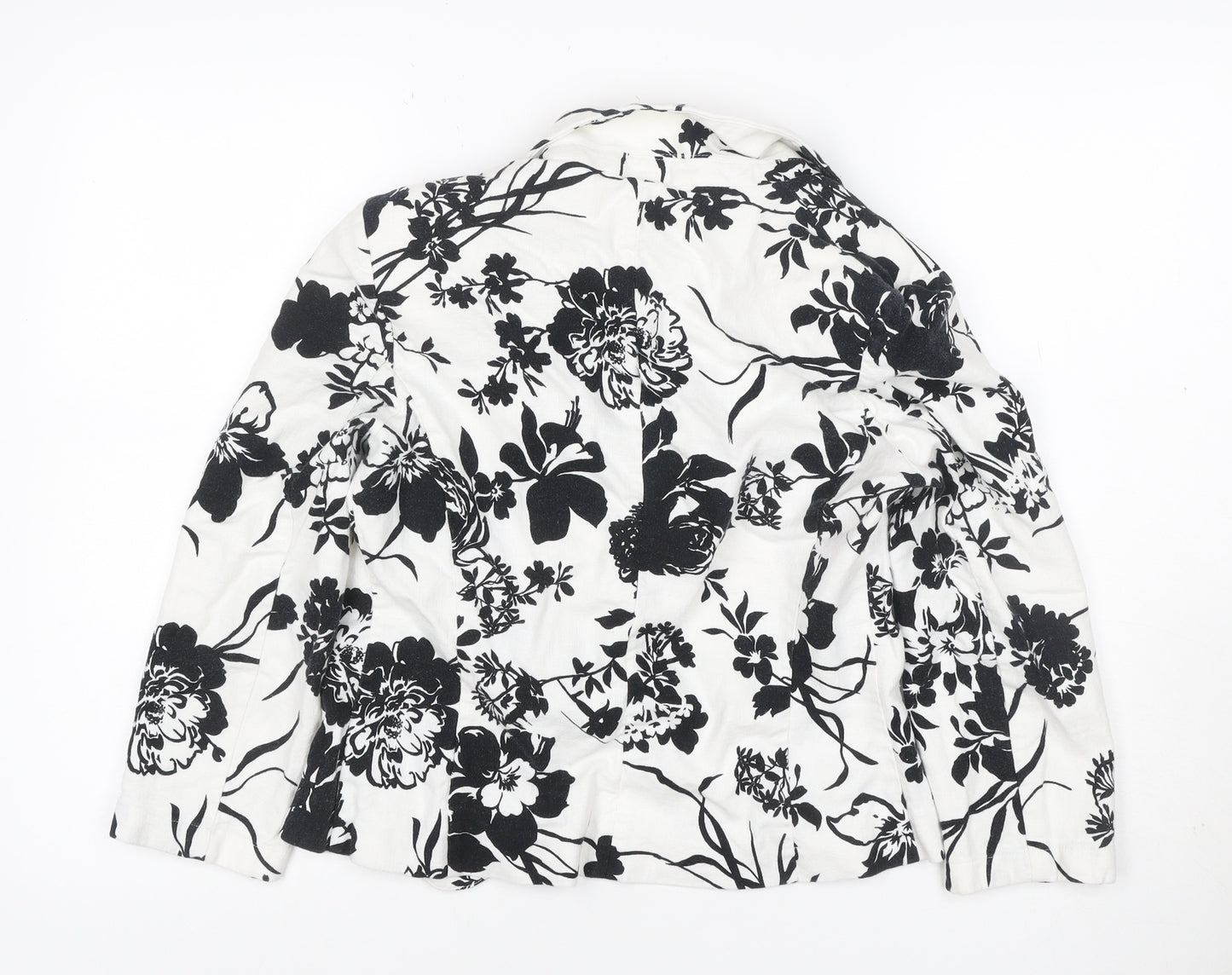 Marks and Spencer Women White Black Floral Linen Blend Blazer UK 10
