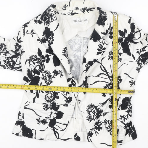 Marks and Spencer Women White Black Floral Linen Blend Blazer UK 10