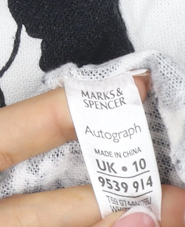 Marks and Spencer Women White Black Floral Linen Blend Blazer UK 10