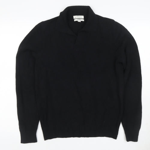 Autograph Men’s Black Cotton Cashmere Collared Pullover Jumper Size S
