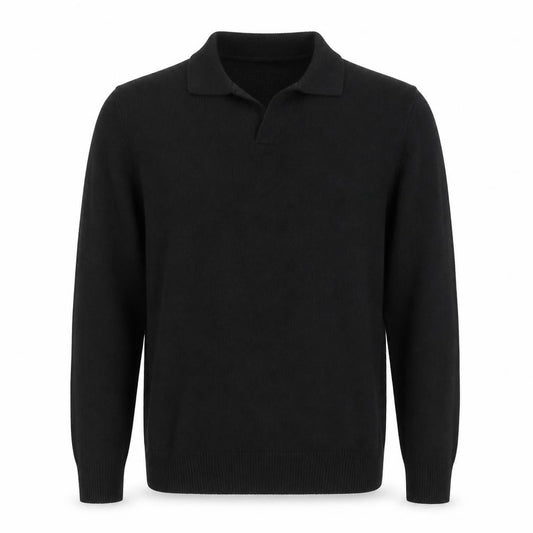 Autograph Men’s Black Cotton Cashmere Collared Pullover Jumper Size S