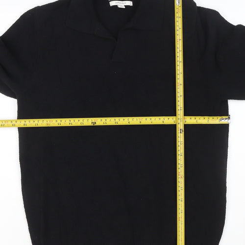 Autograph Men’s Black Cotton Cashmere Collared Pullover Jumper Size S