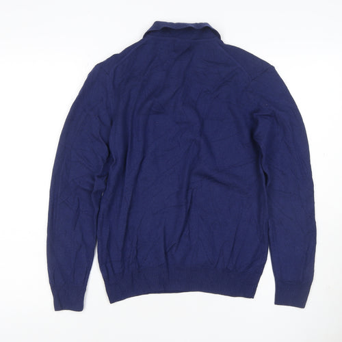 Moss 1851 Men’s Blue Small Merino Wool Collared Henley Jumper