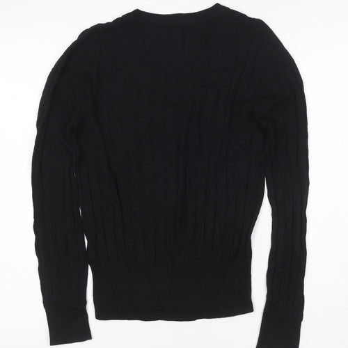 Marks and Spencer Women's Black S V-Neck Ribbed Knit Pullover Jumper