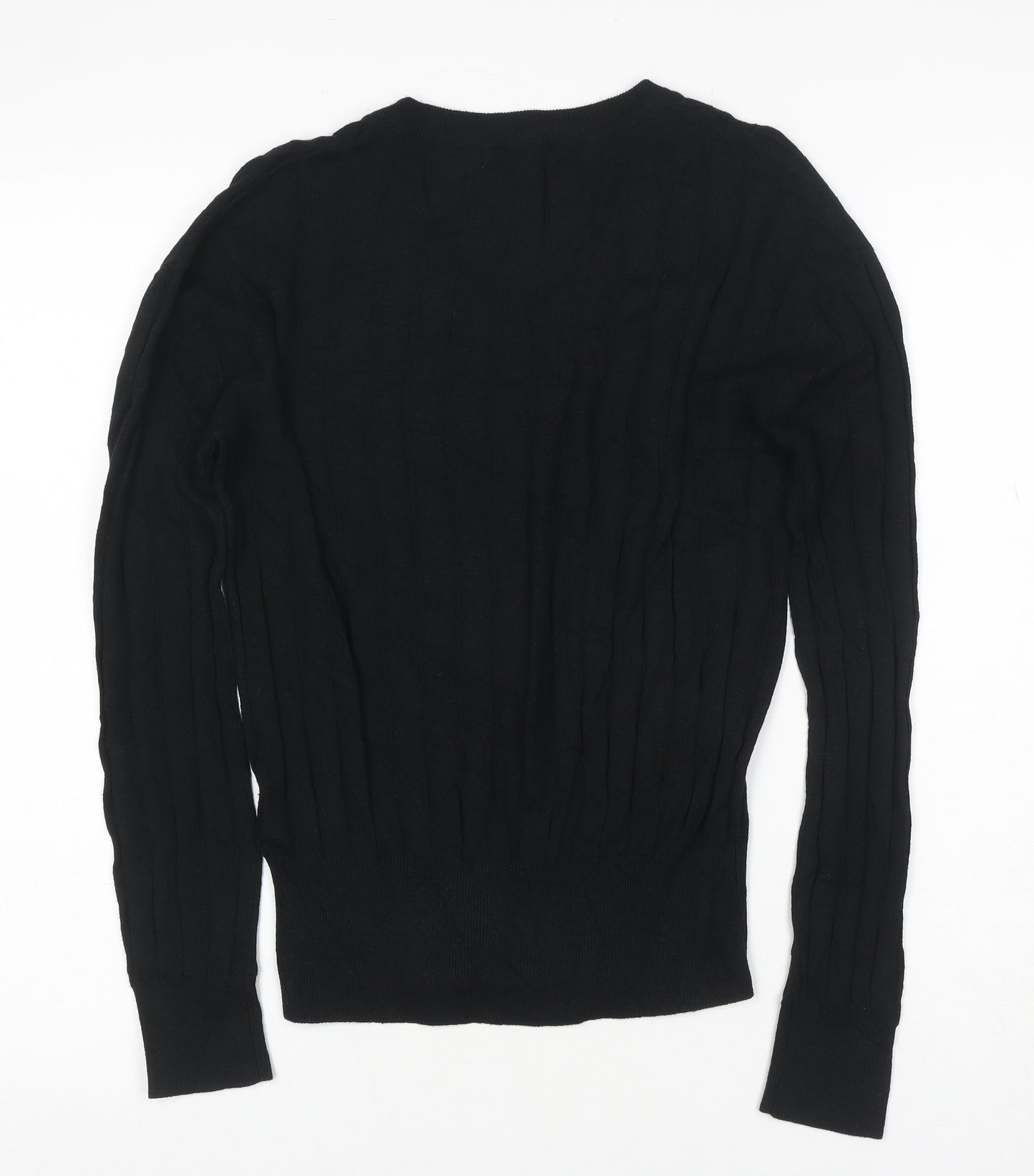 Marks and Spencer Women's Black S V-Neck Ribbed Knit Pullover Jumper