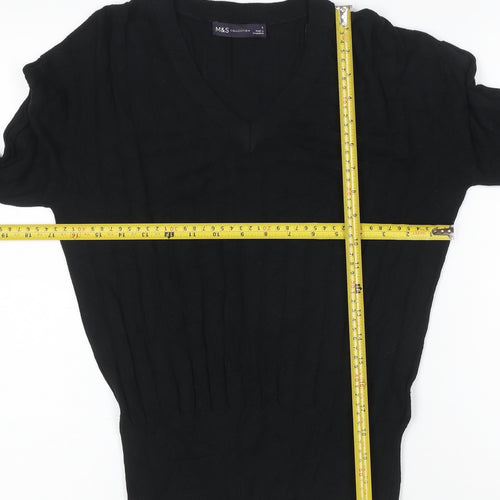 Marks and Spencer Women's Black S V-Neck Ribbed Knit Pullover Jumper