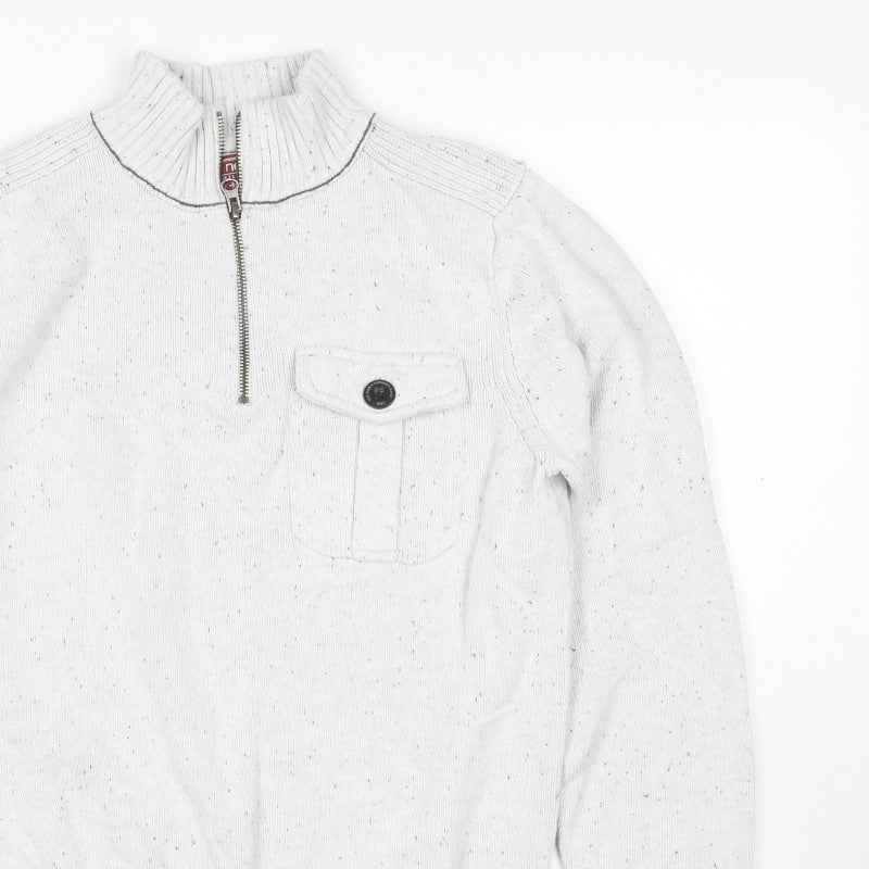 Next Men’s Ivory S 1/2 Zip High Neck Knit Jumper Pocket