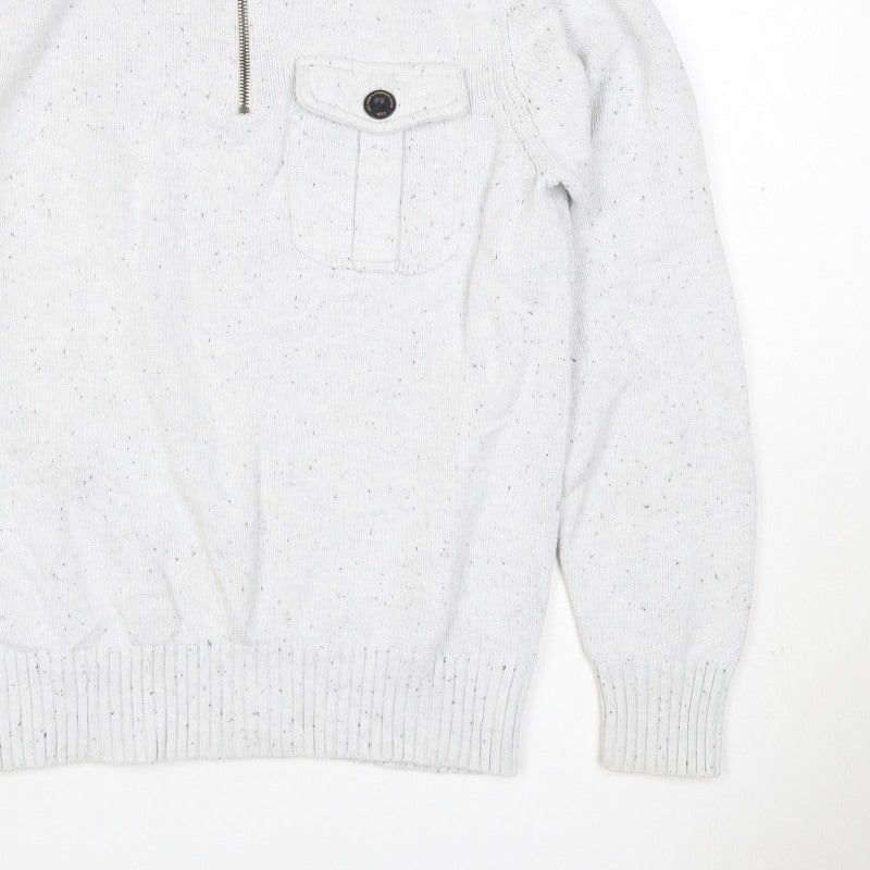 Next Men’s Ivory S 1/2 Zip High Neck Knit Jumper Pocket