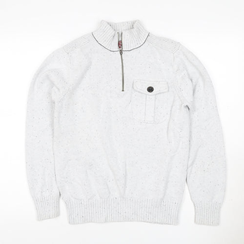 Next Men’s Ivory S 1/2 Zip High Neck Knit Jumper Pocket