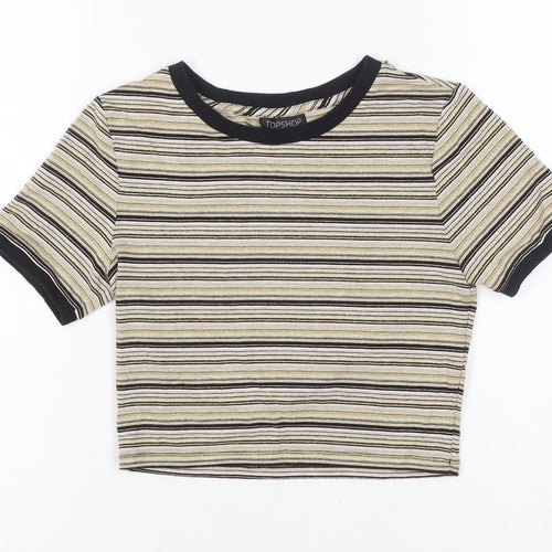 Topshop Women Gold Black Stripe Jersey T-Shirt UK 6 Short Sleeve