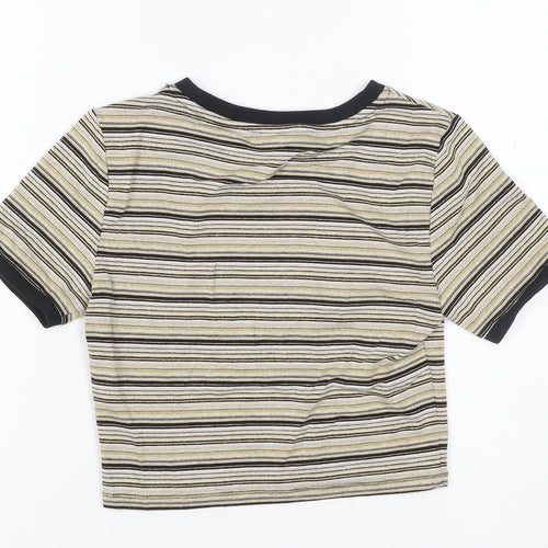 Topshop Women Gold Black Stripe Jersey T-Shirt UK 6 Short Sleeve