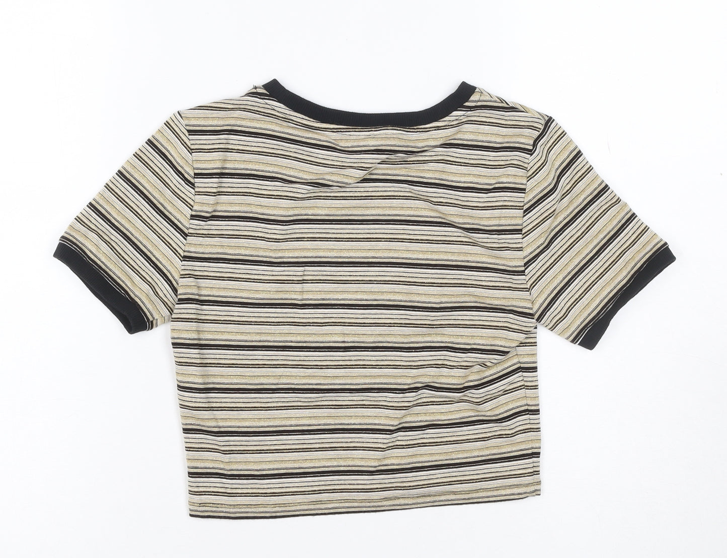 Topshop Women Gold Black Stripe Jersey T-Shirt UK 6 Short Sleeve