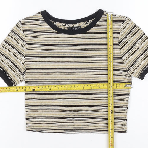 Topshop Women Gold Black Stripe Jersey T-Shirt UK 6 Short Sleeve