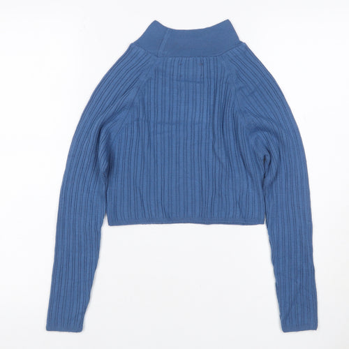 ASOS DESIGN Women Blue UK 12 Ribbed High Neck Slim Pullover Jumper