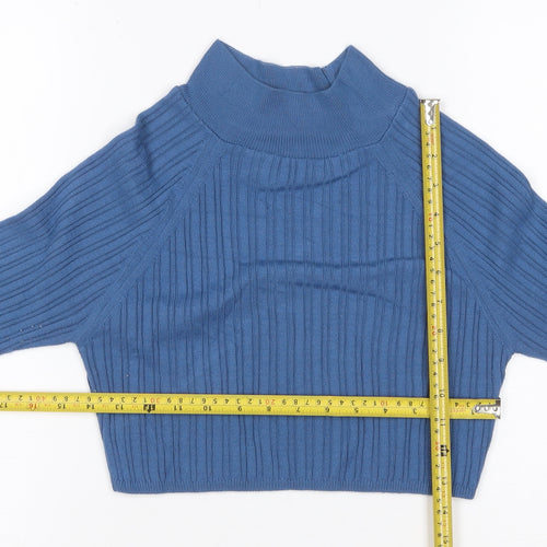 ASOS DESIGN Women Blue UK 12 Ribbed High Neck Slim Pullover Jumper