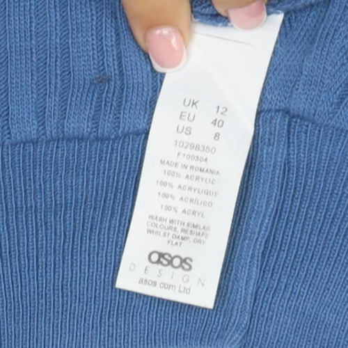 ASOS DESIGN Women Blue UK 12 Ribbed High Neck Slim Pullover Jumper