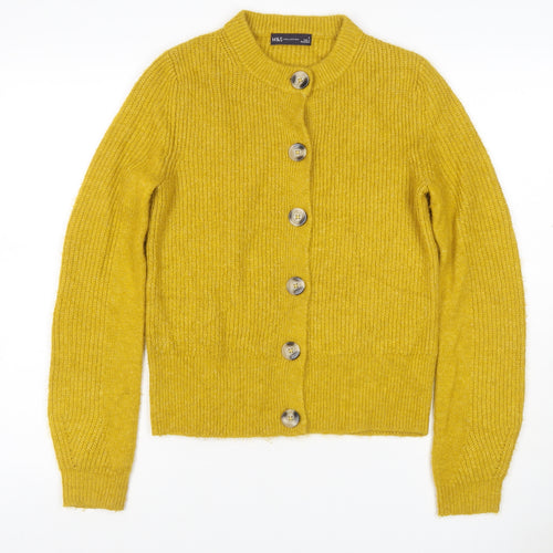 Marks and Spencer Women Yellow UK 8 Button Cardigan Rib Knit Wool Blend