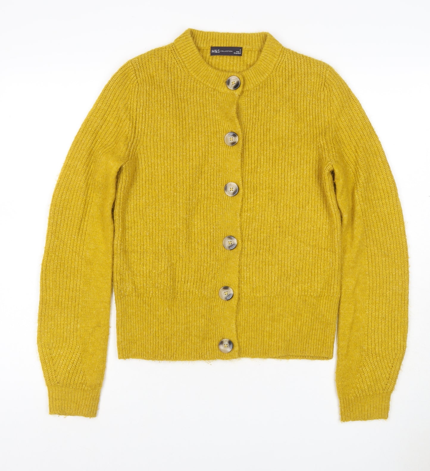 Marks and Spencer Women Yellow UK 8 Button Cardigan Rib Knit Wool Blend