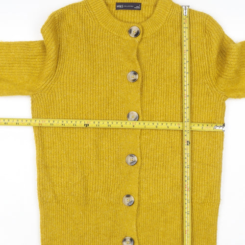 Marks and Spencer Women Yellow UK 8 Button Cardigan Rib Knit Wool Blend