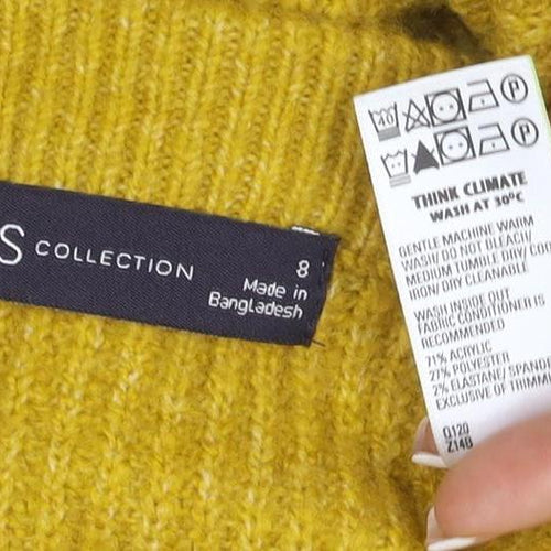 Marks and Spencer Women Yellow UK 8 Button Cardigan Rib Knit Wool Blend