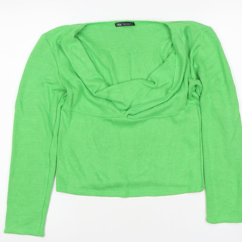 Zara Women Green M Lightweight Open Cowl Neck Knit Cardigan