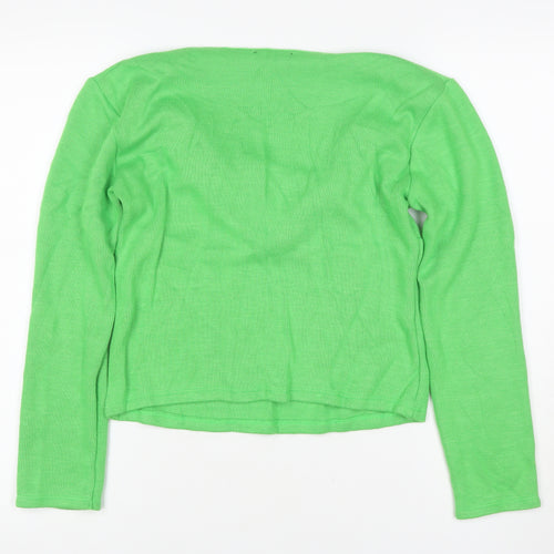 Zara Women Green M Lightweight Open Cowl Neck Knit Cardigan