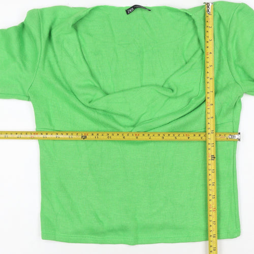 Zara Women Green M Lightweight Open Cowl Neck Knit Cardigan