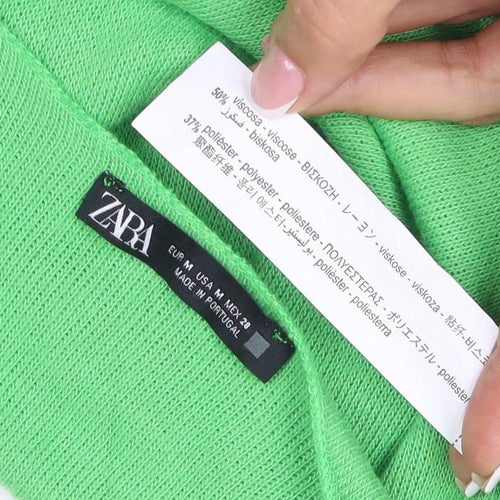 Zara Women Green M Lightweight Open Cowl Neck Knit Cardigan