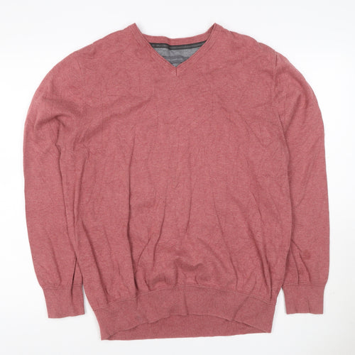 Rocha John Rocha Men’s Red Cotton V-Neck Pullover Jumper Size L