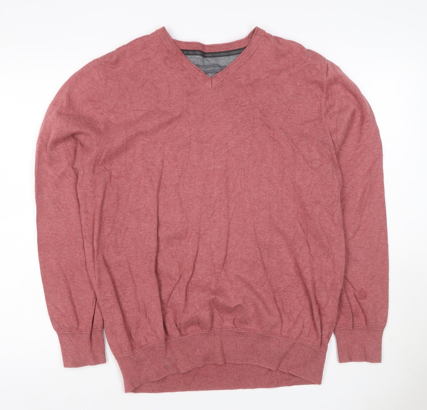 Rocha John Rocha Men’s Red Cotton V-Neck Pullover Jumper Size L