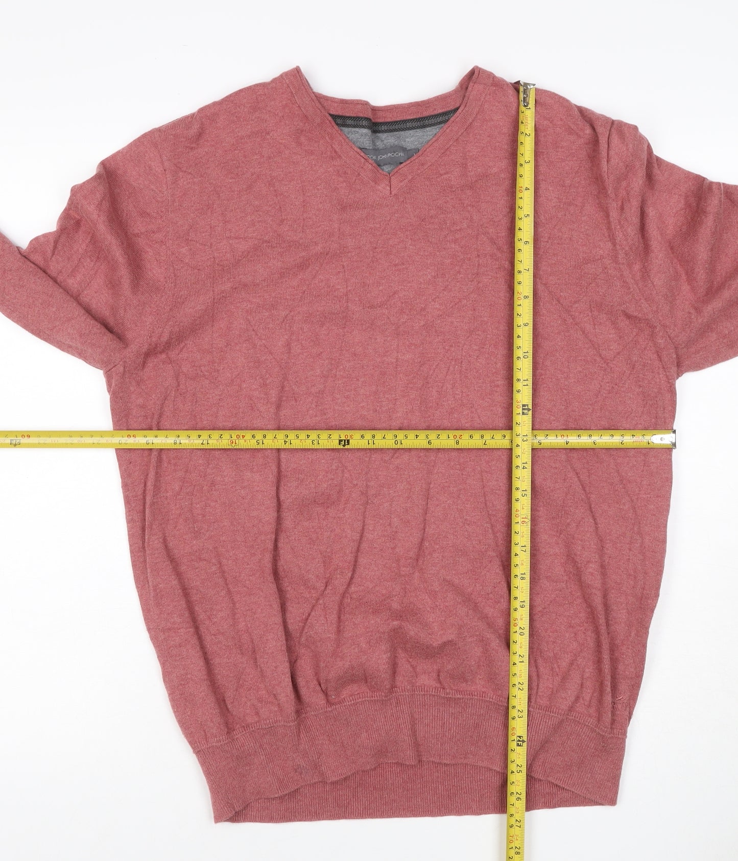Rocha John Rocha Men’s Red Cotton V-Neck Pullover Jumper Size L