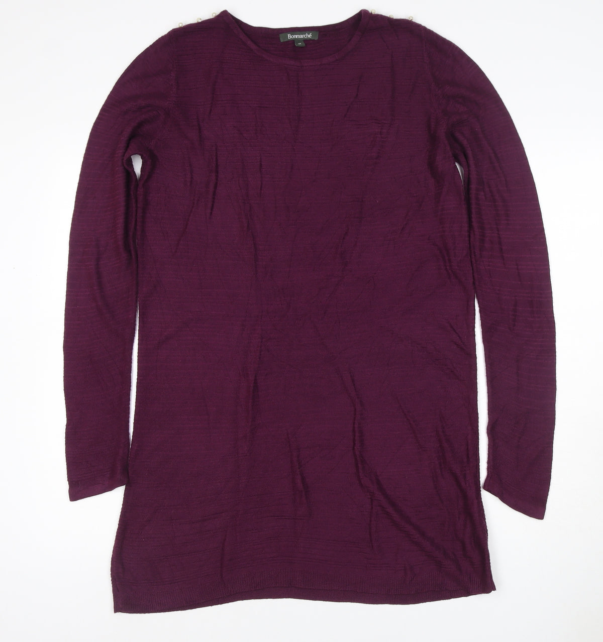 Bonmarché Women Purple M Knit Jumper Dress Pearl Shoulder Long Sleeve