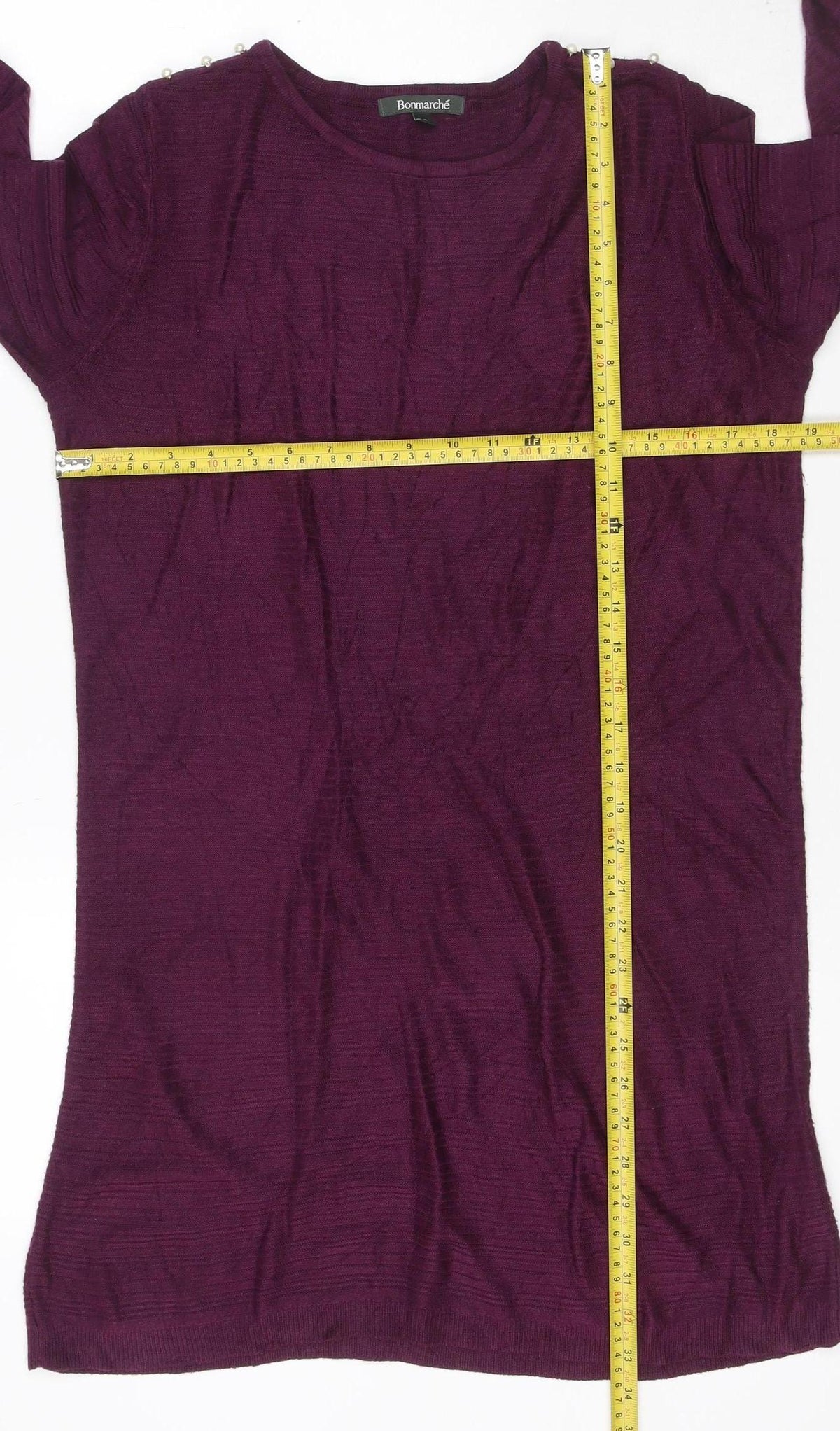 Bonmarché Women Purple M Knit Jumper Dress Pearl Shoulder Long Sleeve