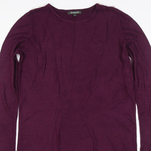 Bonmarché Women Purple M Knit Jumper Dress Pearl Shoulder Long Sleeve