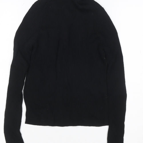 UNIQLO Women Black S 100% Wool Rib Knit Collared Button Cardigan