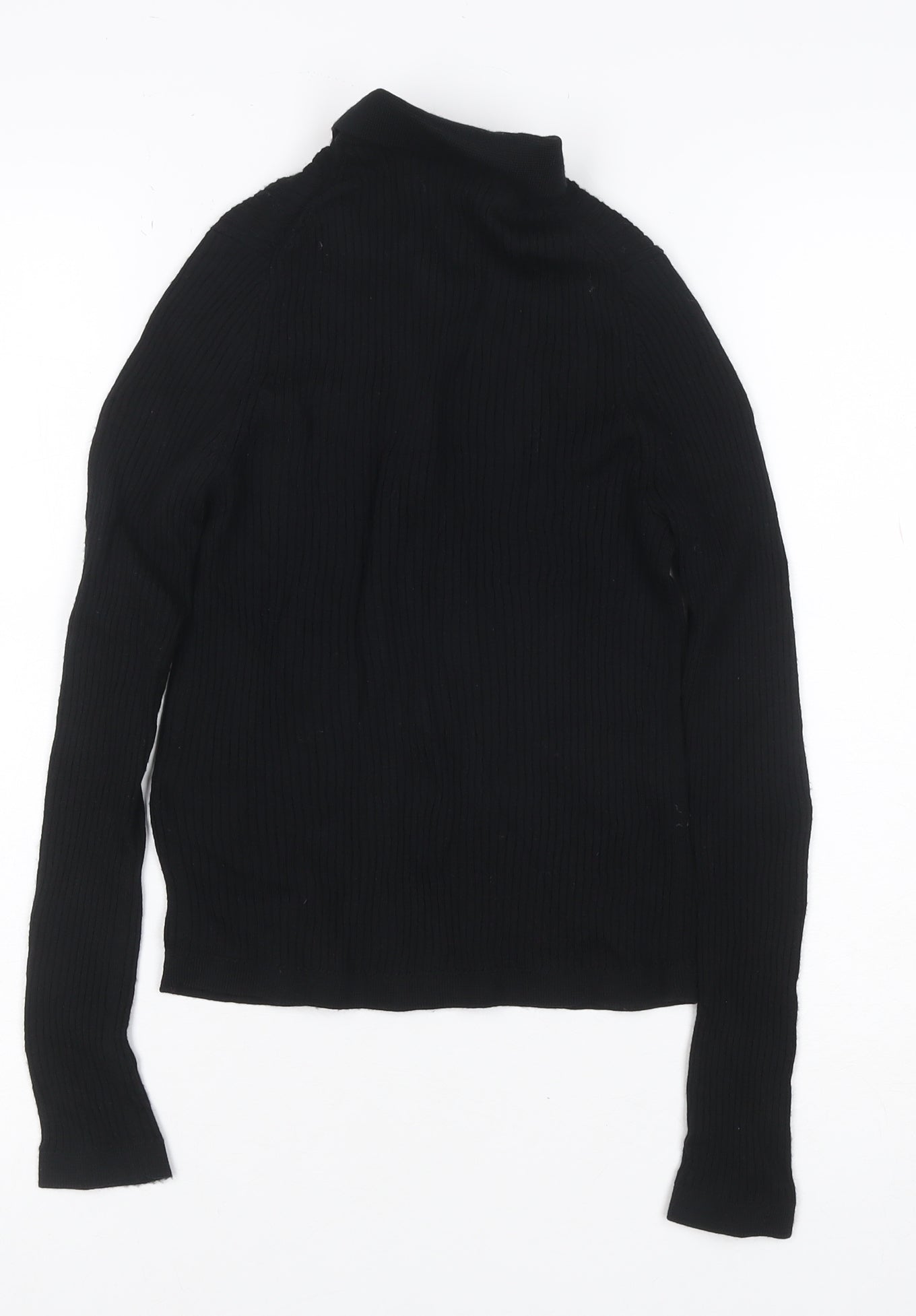 UNIQLO Women Black S 100% Wool Rib Knit Collared Button Cardigan