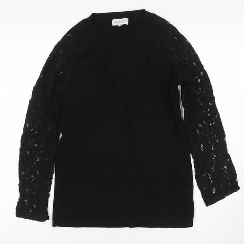 Apricot Women’s Black UK 14 Lace Sleeve Mock Neck Knit Tunic Jumper