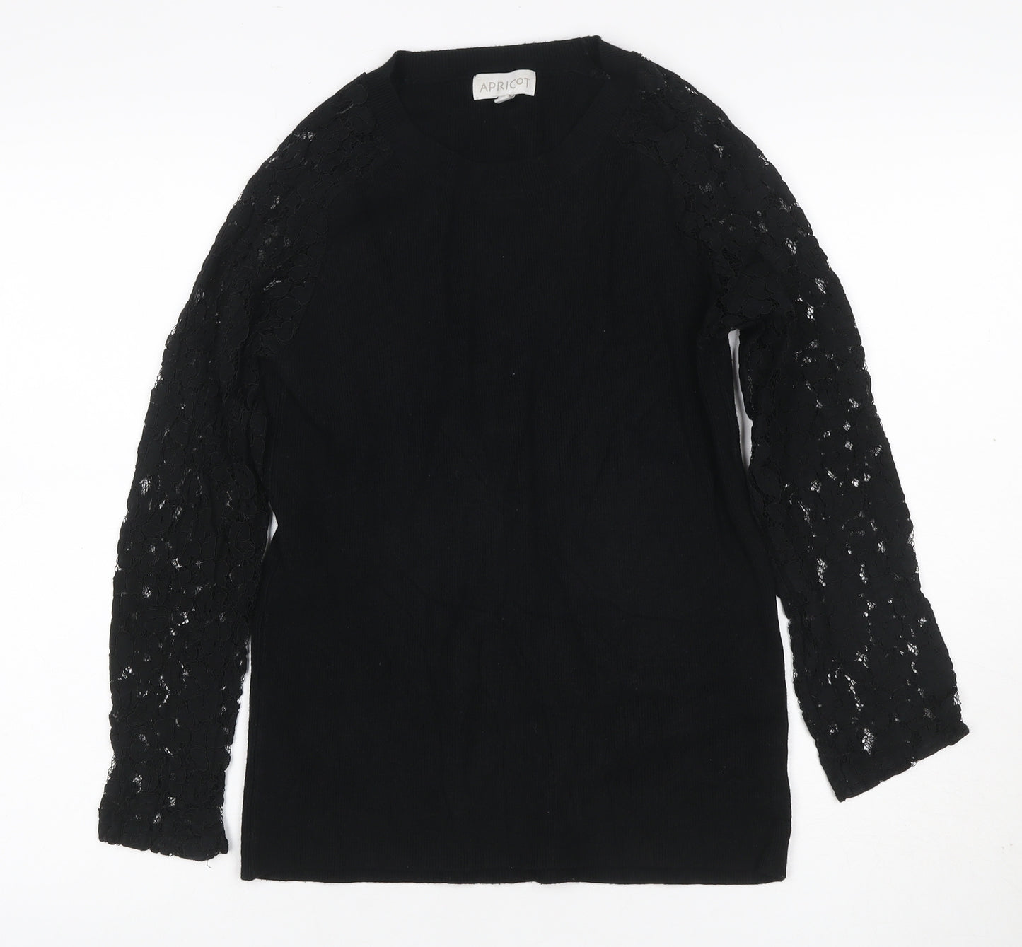 Apricot Women’s Black UK 14 Lace Sleeve Mock Neck Knit Tunic Jumper
