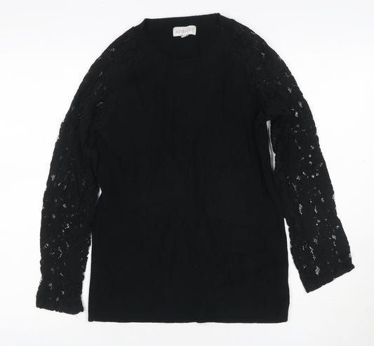 Apricot Women’s Black UK 14 Lace Sleeve Mock Neck Knit Tunic Jumper